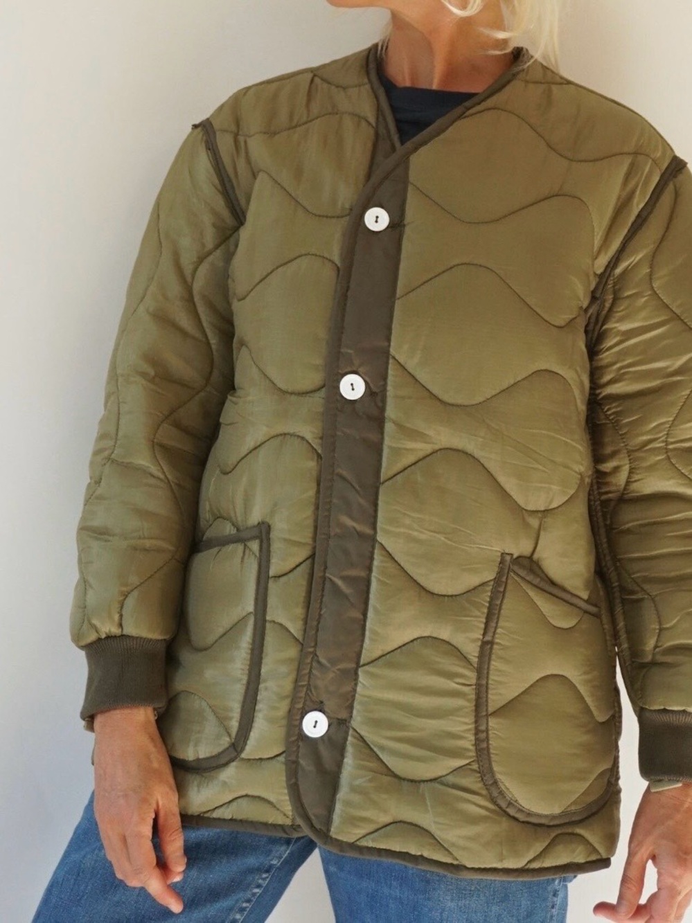 Vintage military quilted jacket with buttons